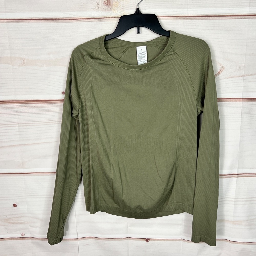 Old Navy Top Women XL Green Seamless Long Sleeve T-Shirt Round Neck Solid Active